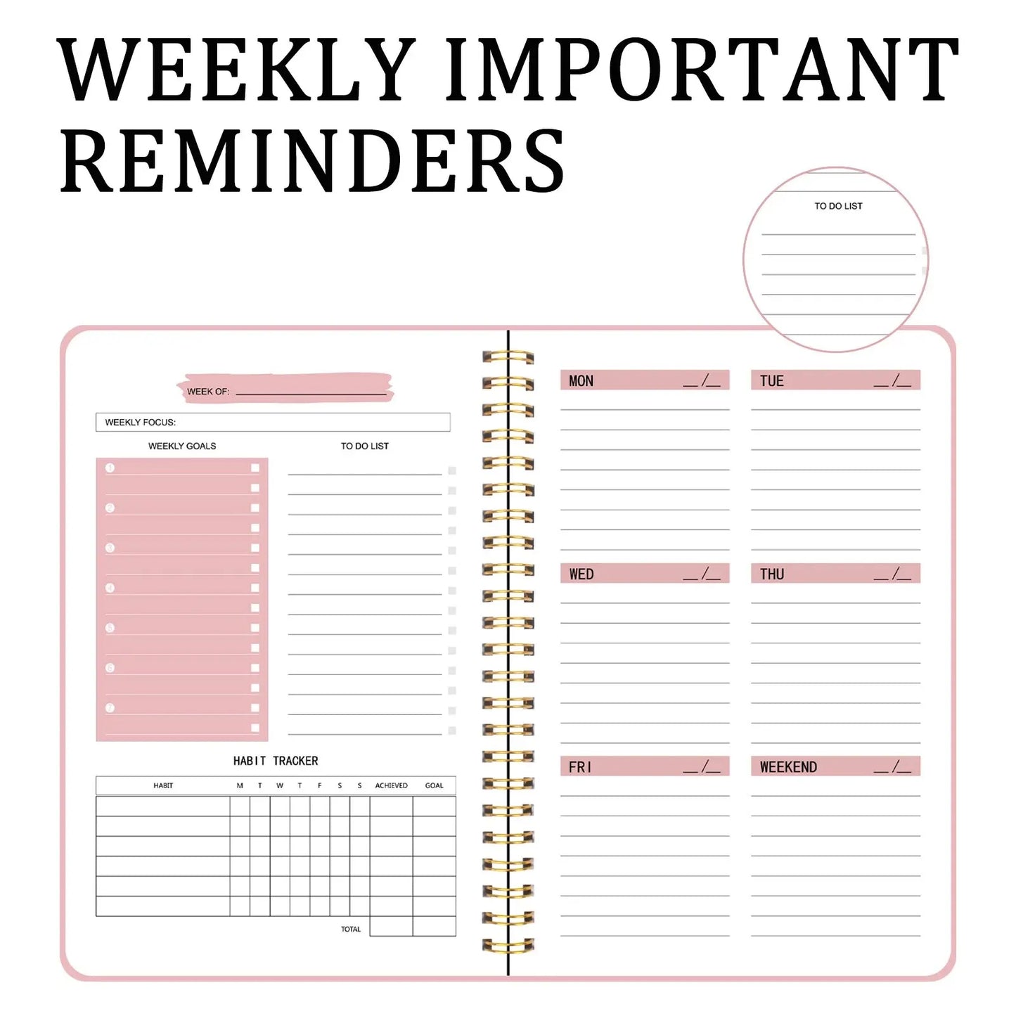 Clearance_Spiral Undated A5 Weekly Notebook Planner Agenda, Ntationery Office School Supplies, Record Daily Plan to Achieve_Cont
