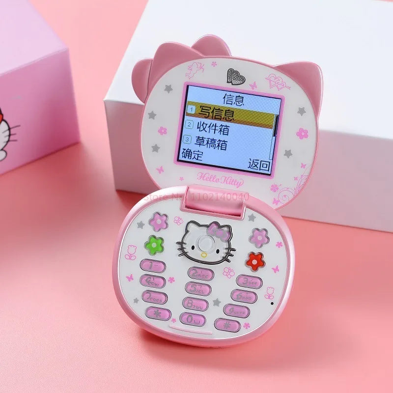 New K688 Hello Kitty Cute Mini Girl Mobile Phone With Flip Cartoon No Lock Children Dual Card Mobile Phone Kids Gift Kawaii Toys