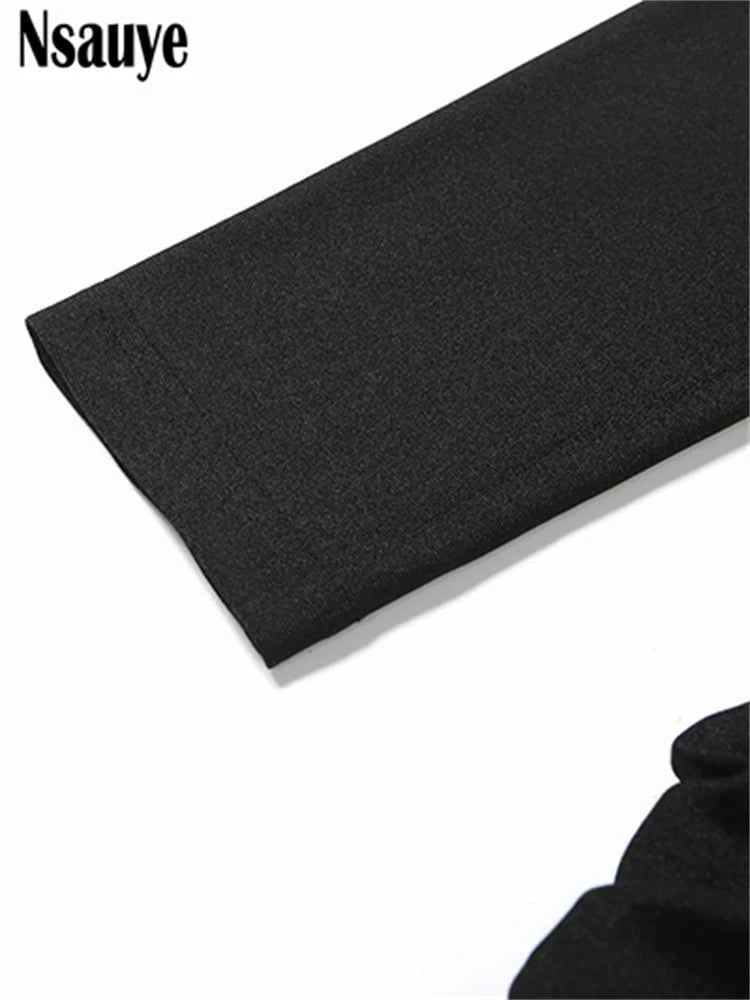 Nsauye Black Long Sleeve Mini Short Fashion Women Winter Dress Pullover Turtleneck Wrap Sexy Evening Party Night Club Dress 2025