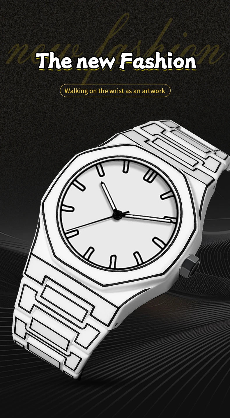 2025 Neue kreative Herren-Silikonuhr VA VA VOOM Marke Quarzuhrwerk Kreative Linien Freizeit Outdoor Sport Schwarz Armbanduhren