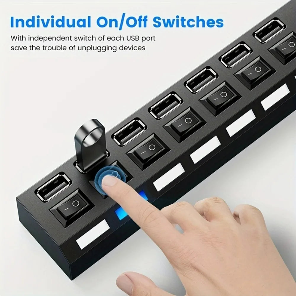 USB 2.0 Hub 4/7 Port Splitter Power Adapter With ON/OFF Switch Multiple Expander HUB For PC Laptop MacBook Desktop Accessories