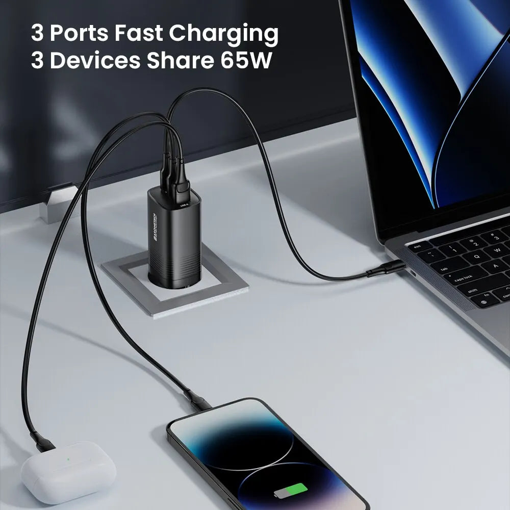 ASOMETECH GaN USB Type C Charger 65W 45W PPS PD QC4.0 Quick Charger For Macbook Laptop IPAD Tablet iPhone 14 Samsung S23 Ultra - Shoppiline