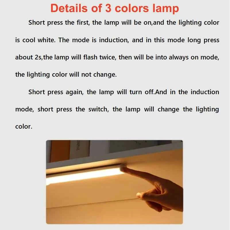 HOMEFISH Cabinet Light USB Rechargeable Motion Sensor LED Bar Light Induction Night Light Portable for Kitchen