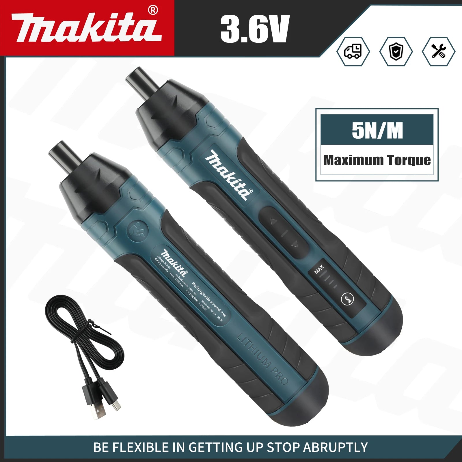 Makita Cordless Electric Screwdriver | 3.6V 5N.m Torque | 1/4" Chuck | 1300mAh Li - ion Battery - Shoppiline