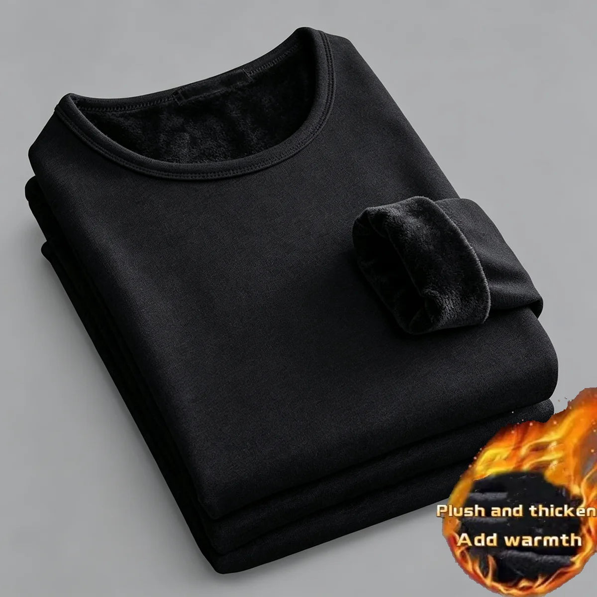 1Pcs Men Thickening Velvet Warm Tops Men's Winter Long-sleeved Thermal Underwer Male Round Neck Fashion T-shirt M-5XL