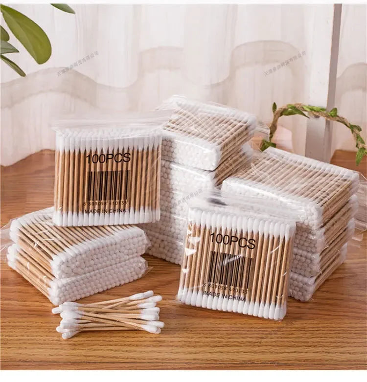 1 à 20 paquets de 100 bâtonnets en bois/paquet Coton-tiges pour bébés Nettoyage des oreilles Tampons Coton-tiges de santé et de beauté Bourgeons de coton de nettoyage