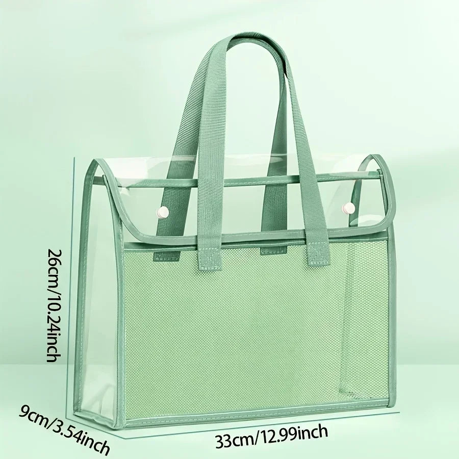 1 large capacity portable transparent waterproof handheld folder, expandable file storage bag, PVC self-adhesive file bag for of