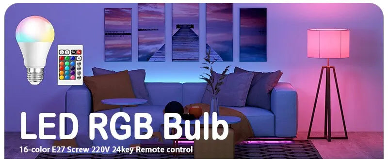 NEW E27 16 Colors RGB Bulb LED Multicolor Bulb Household Lighting Dimmable 24 Key Remote Control Smart Lamp Atmosphere Light