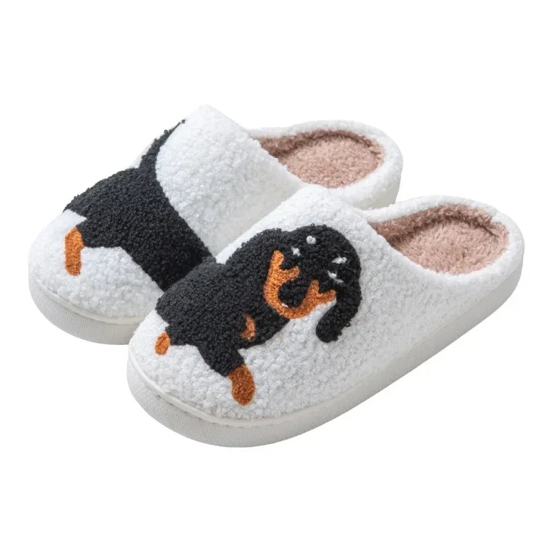 2024 Hot Style European and American Cotton Slippers for Men and Women At Home Winter Dachshund Embroidered Warm Indoor