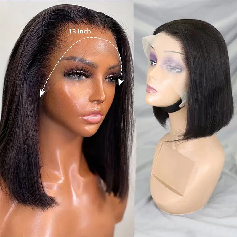 Kurze Bob Perücken Echthaar Synthetische Transparente Lace-Front Perücken Glatte Bob Full Frontal Perücke Lace Frontal Perücken für Frauen
