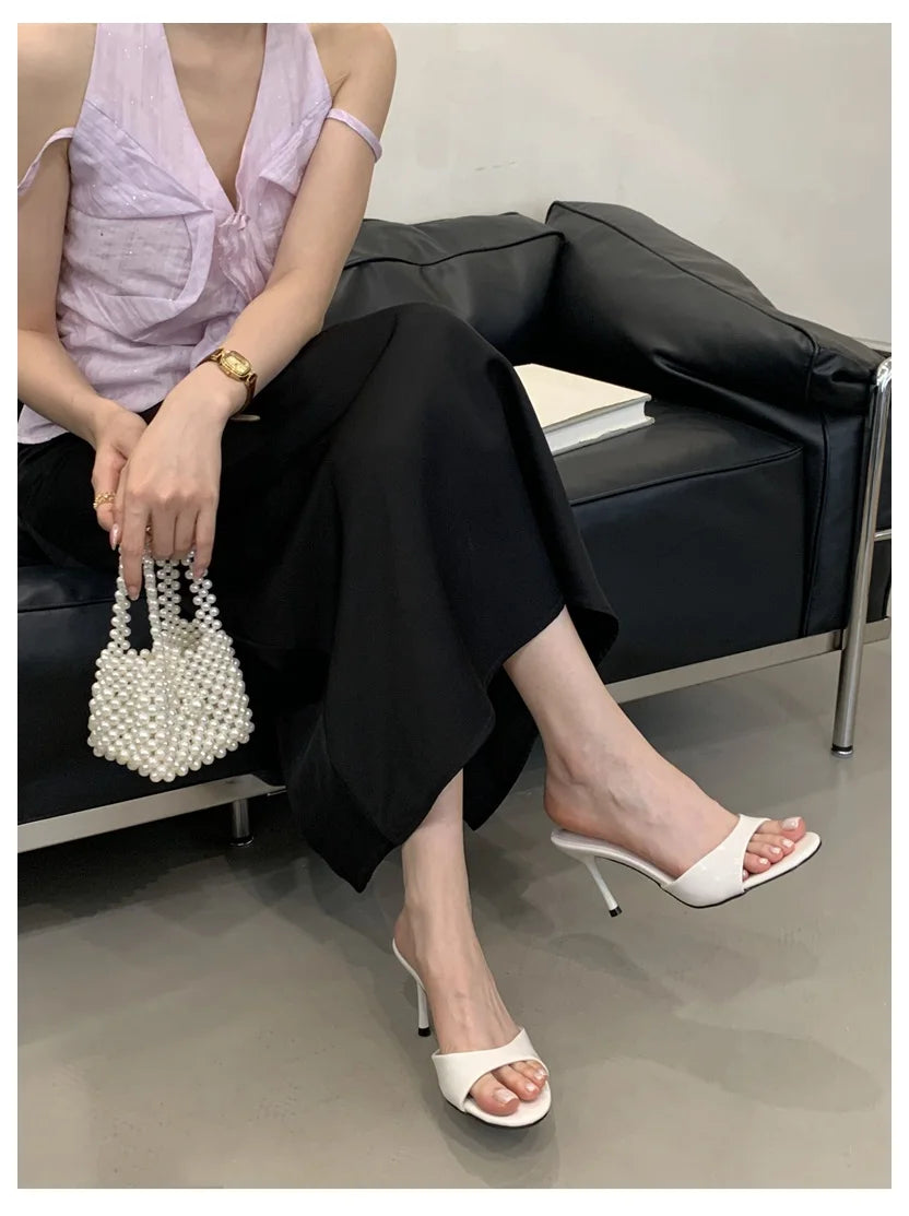 2026 Fashion Sexy Thin High Heels Slides Women Open Toe Pumps Slip Sandal Female Slippers Mule Patent Leather Outdoor Flip Flops