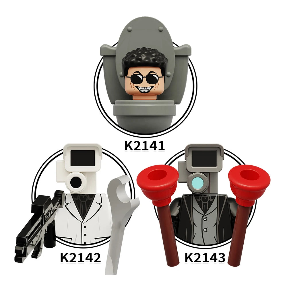 MOOXI Actionfiguren Teile Set MOC Steine Skibidi Toilet Man DIY Baustein Lernspielzeug für Kinder Figuren Geburtstagsgeschenk