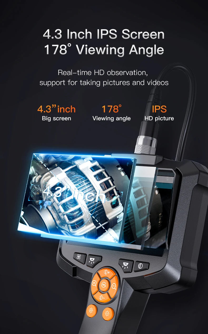 Industrial Endoscope Camera 4.3 "Single Dual Lens HD 1080P Car Inspection Borescope IP67 Waterproof Sewer Camera With LED - Shoppiline