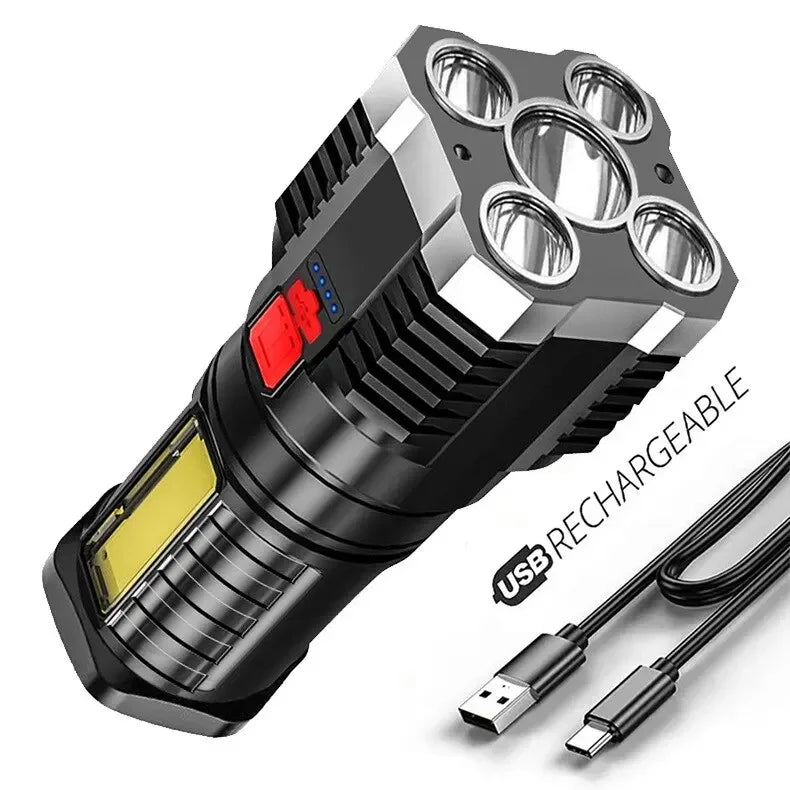 High Power Rechargeable Led Flashlights 7LED Camping Torch With Cob Side Light Lightweight Outdoor Lighting ABS Material