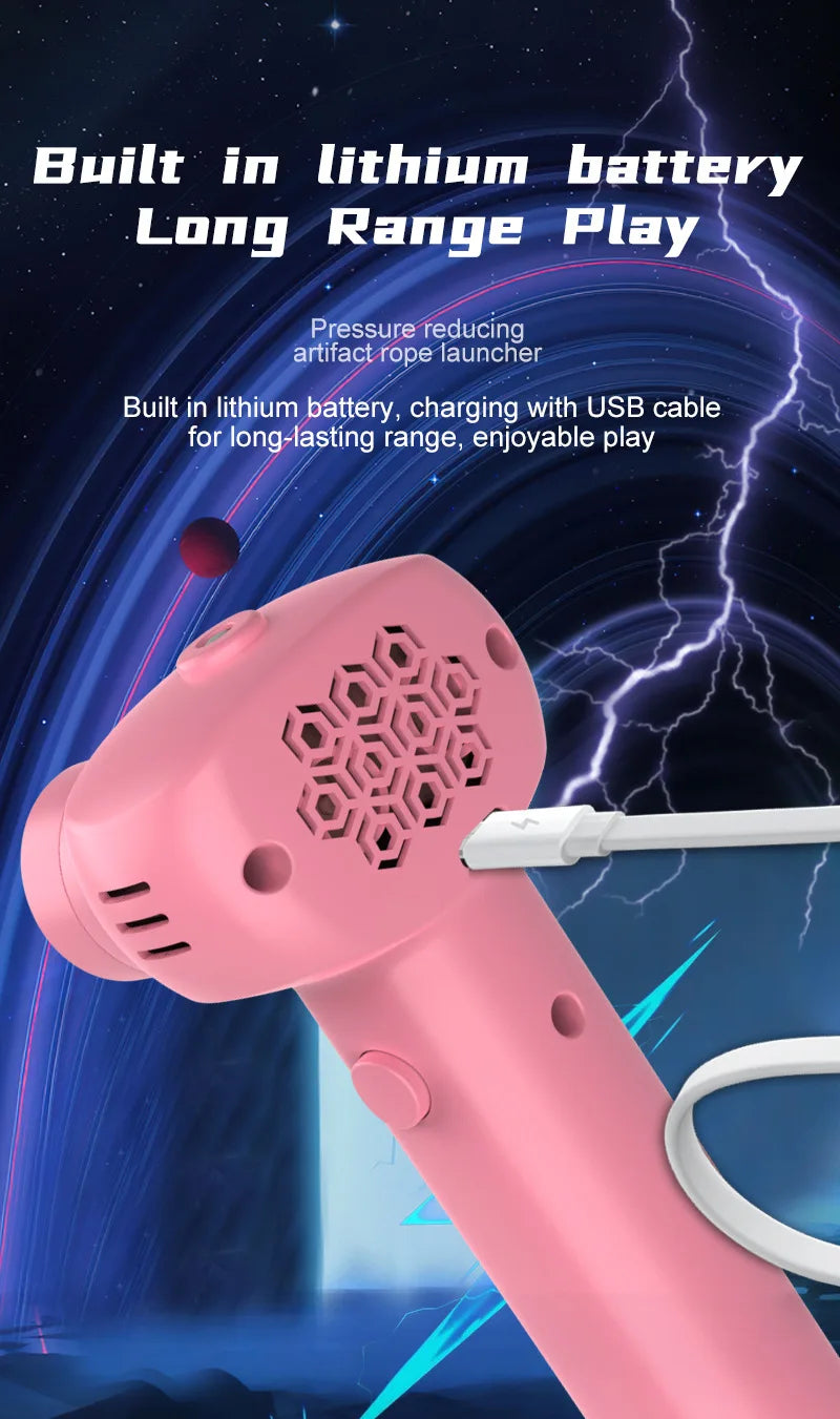 USB Rechargeable Glow String Launcher Toy Luminous Rope Shooter ABS Decompression Fidget Toy 3M Yarn for Kids Adults Party Gift