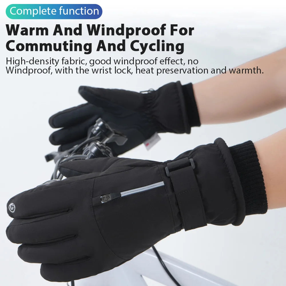 Gants de cyclisme d'hiver imperméables pour homme, sports de plein air, course à pied, moto, ski, écran tactile, polaire, antidérapants, chauds, doigts complets