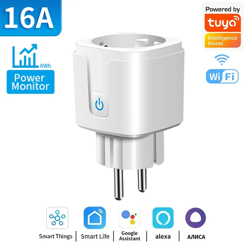 Tuya WIFI Smart Socket EU 16A/20A Wifi/Zigbee3.0 Smart Plug With Power Monitoring Smart HomeVoice Control Support  Alexa