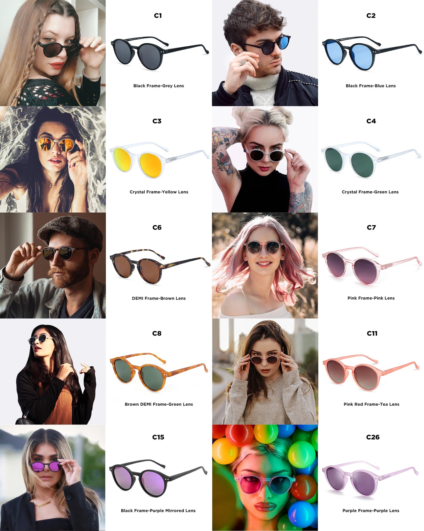 ZENOTTIC Lunettes de Soleil Rétro Polarisées 2023 2024 Hommes Femmes Vintage Petite Monture Ronde Lunettes de Soleil Verres Polarisés UV400 Nuance