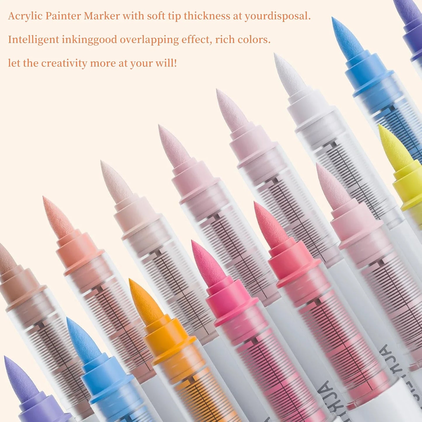 Acryl-Farbmarker, 9/36/63/81 Stück Acryl-Farbmarker-Set mit weicher Pinselspitze, für Felsmalerei, Keramik, Holz, Leinwand, Glas