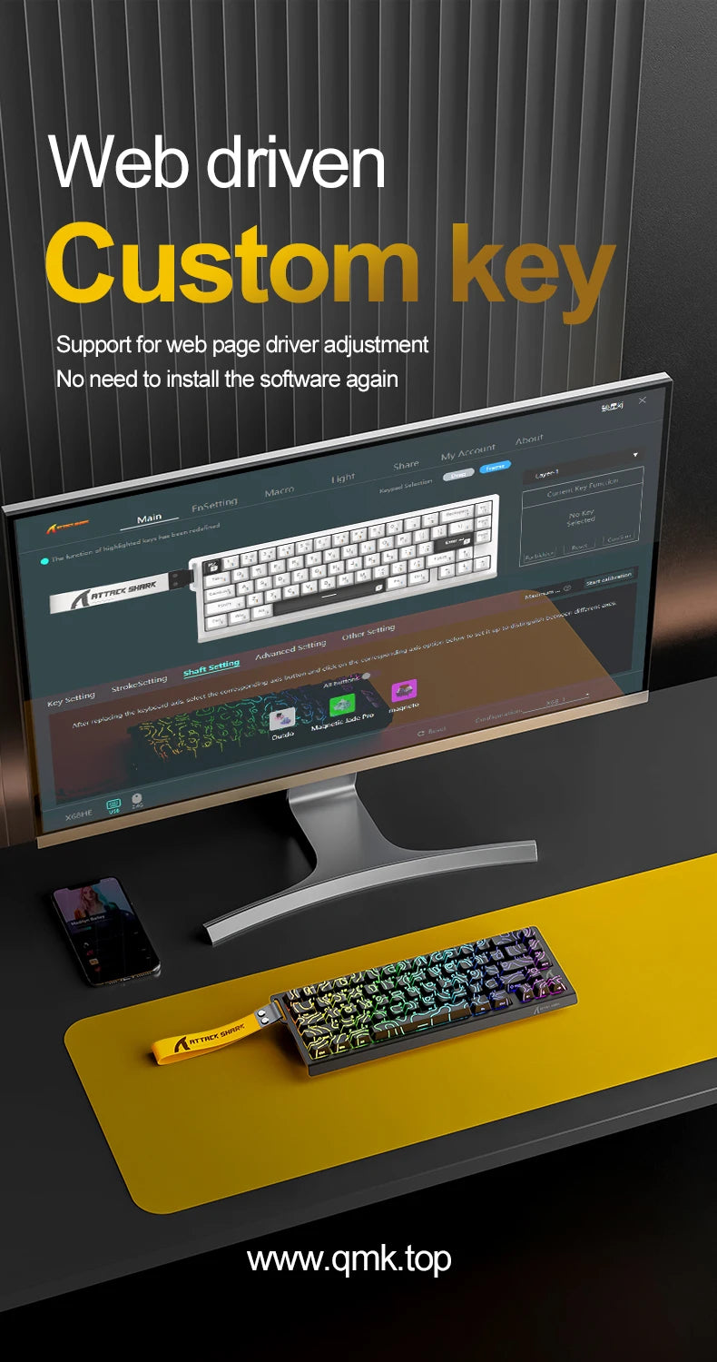X68HE ATTACK SHARK X68PRO RGB Magnetic Mechanical Keyboard 0.01mm RT Accuracy 128K Rate 0.125ms and 8000Hz for E-sports