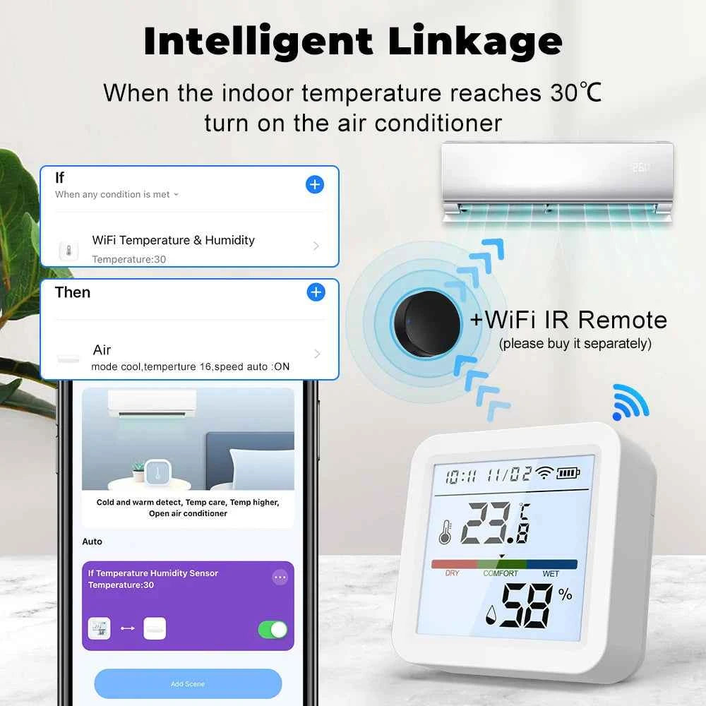 ONENUO Tuya WIFI Temperature Humidity Sensor Hygrometer Thermometer Smart Home APP Remote Moniter Support Alexa Assistant