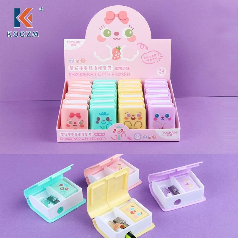 Kawaii Mini Portable Cute Pencil Sharpener Mini Sketch Pencil Eraser Set Cute Cartoon Multifunctional Stationery Study Supplies