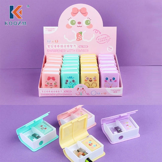Kawaii Mini Portable Cute Pencil Sharpener Mini Sketch Pencil Eraser Set Cute Cartoon Multifunctional Stationery Study Supplies