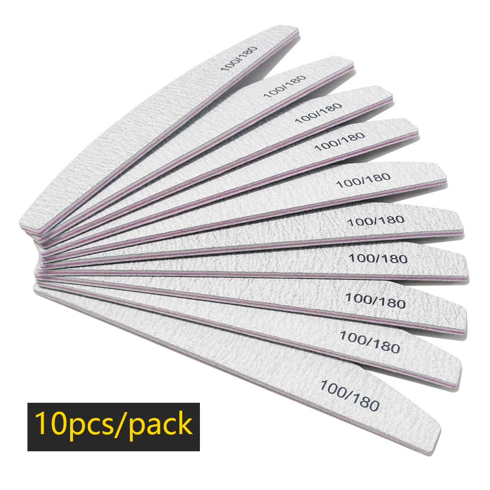 Nagelfeile Buffer 100/180 Körnung Halbmond Nagelfeilen Doppelseitiges Schmirgelpapier Nagel schleifen Gel Nagellack Maniküre-Werkzeug