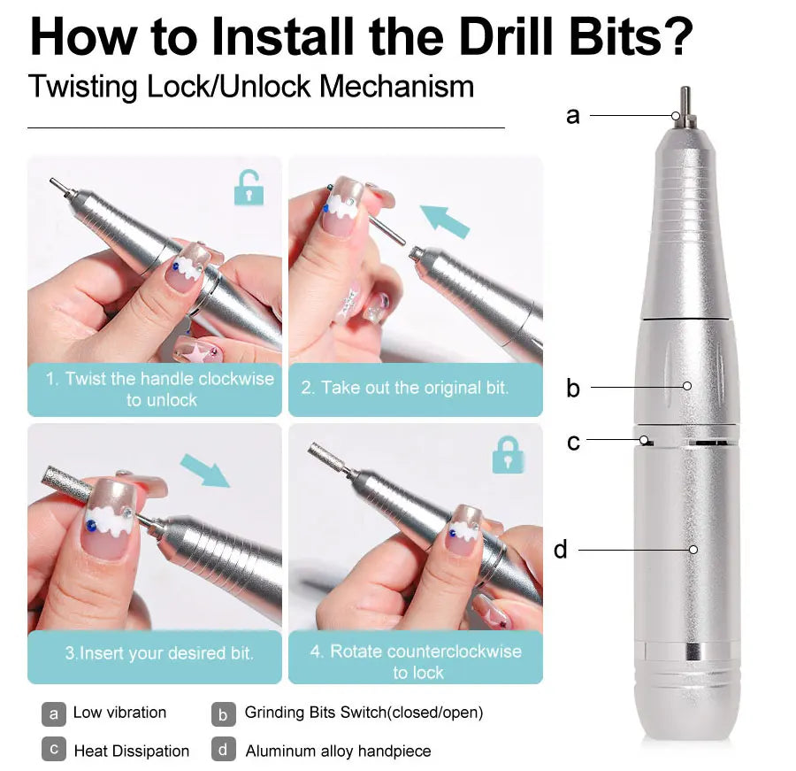 45000RPM Rechargeable Nail Drill Machine with LCD Low Noise Professional Nail Polish Sander Nails Accessories Set
