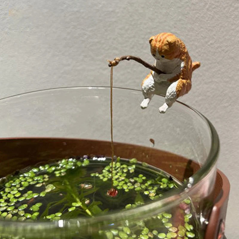 Fish Tank Fishing Cat Hanging Creative Landscape Office Ornaments Fishing Fun Mini Decorative Micro-Landscape
