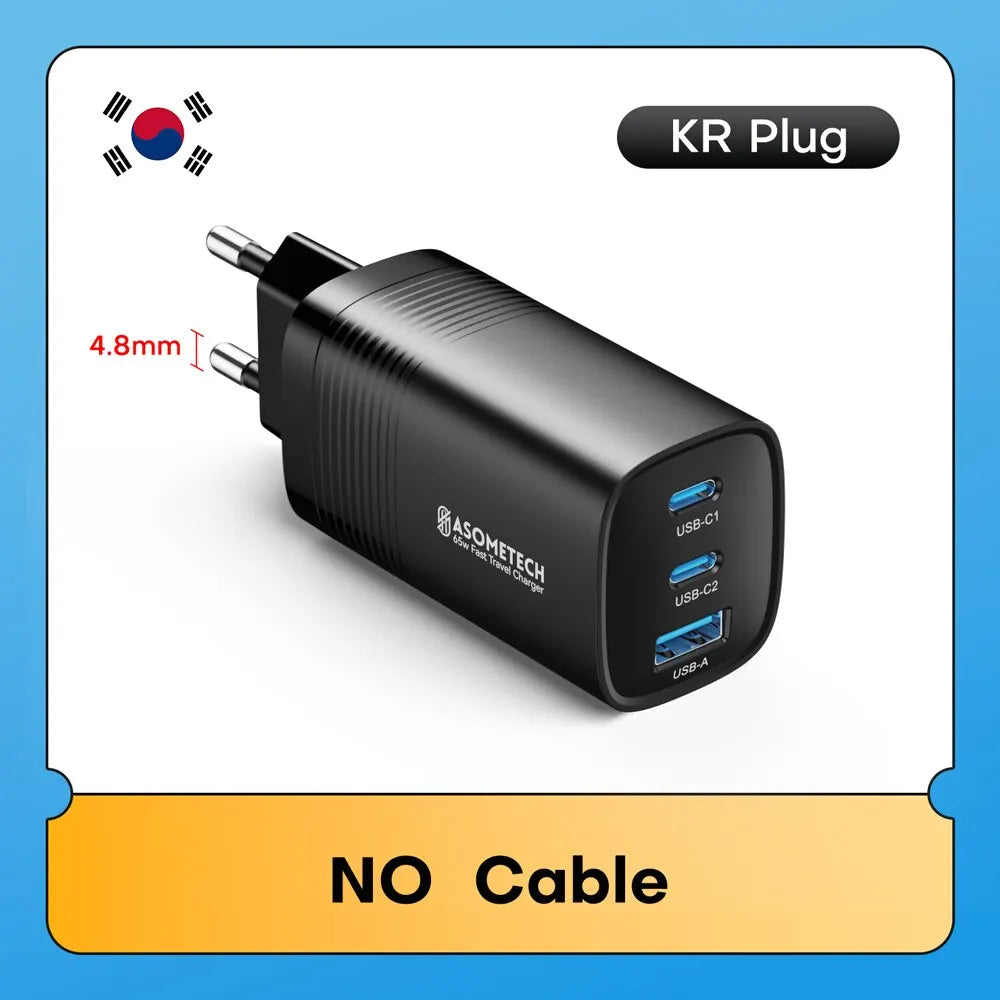 ASOMETECH GaN USB Type C Charger 65W 45W PPS PD QC4.0 Quick Charger For Macbook Laptop IPAD Tablet iPhone 14 Samsung S23 Ultra - Shoppiline