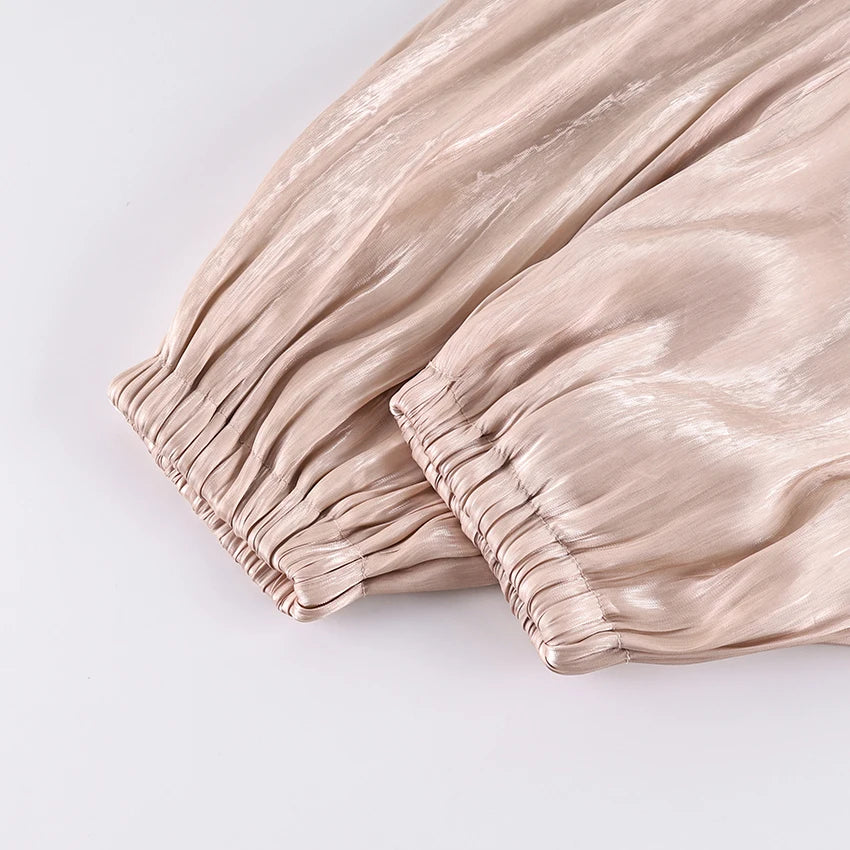Linad Elegant Pink Crepe Loose Bloomers For Woman Street Chic Pleated Trousers Female Autumn Vintage High Waist Long Pants 2025
