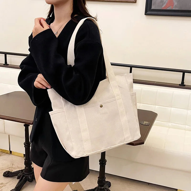 Canvas Bag Female Ins Forest Style Versatile Shoulder Bag Large Capacity Book Storage Student Class Commuter Bag Portable Cloth
