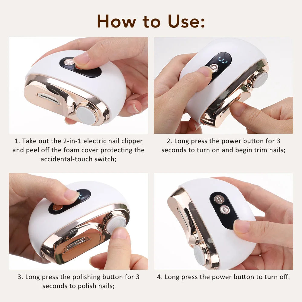 2-en-1 Coupe-ongles électrique, manucure anti-éclaboussures, tondeuse à ongles pour bébé, ciseaux pour les doigts et les orteils, outils de coupe pour ongles épais