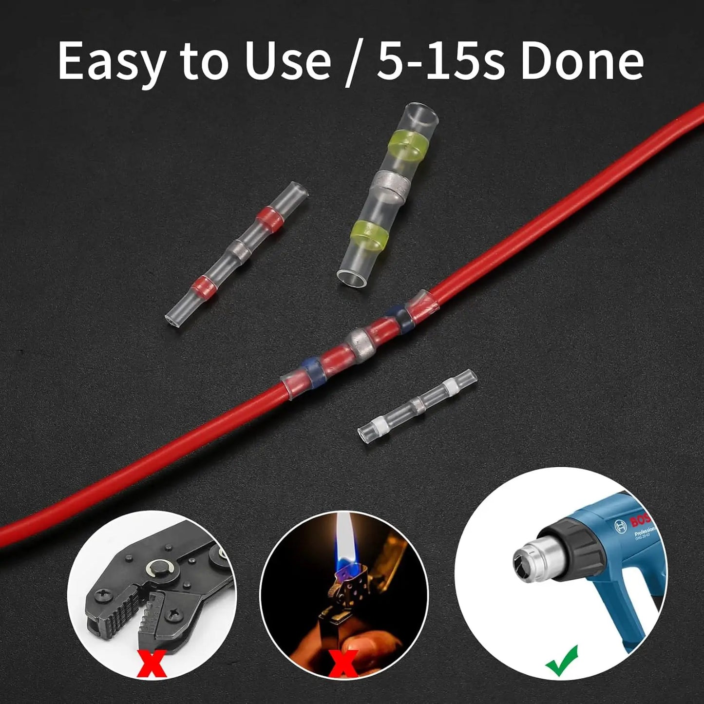 100pcs Waterproof Solder Seal Heat Shrink Butt Connectors Lug Terminals Insulated Electrical Wire Connectors for homework DIY