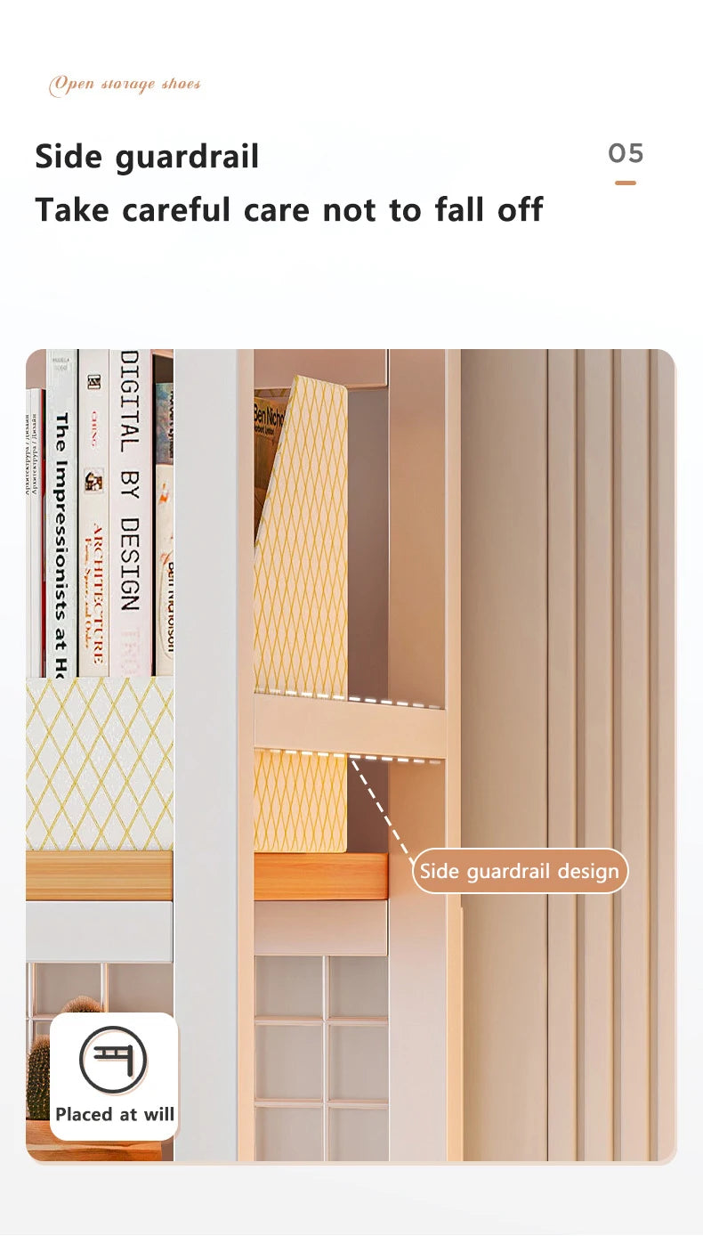 Bookshelf Bookcase With Grid Desktop Multi-layer Wrought Iron Shelf Student Computer Desk Table Hole Board Table Wooden Shelves