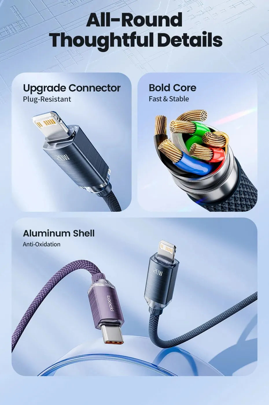 Toocki USB C to Lighting Cable for iPhone 14 13 12 11 Pro Max Mini 8 7 Plus AirPods iPad Fast Charging Type C Lightning Cable