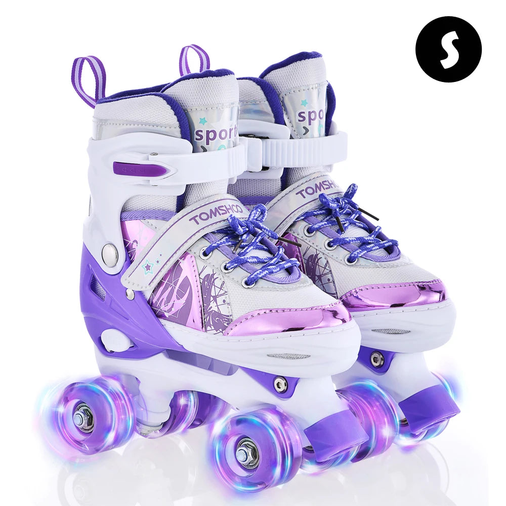 Boys Girls Kids Skates Children Roller Skates Skating Shoes PU Flashing 4 Wheels Roller Skates Sliding Adjustable Quad Sneakers - Shoppiline