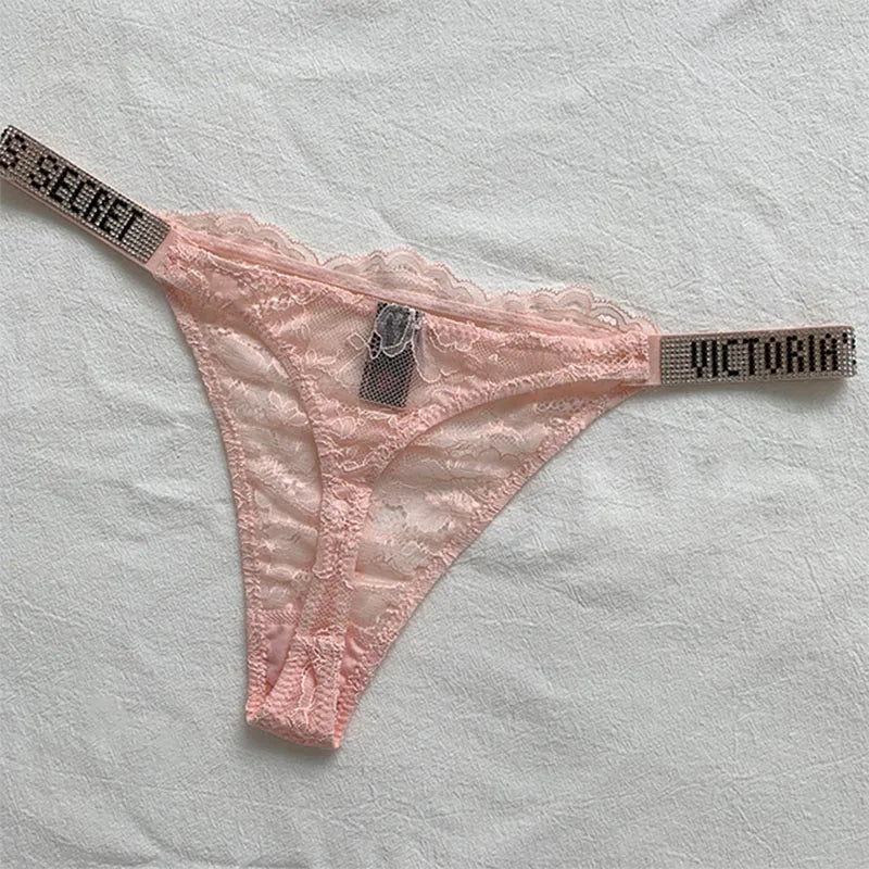 2025 New Sexy Pink Brand Lingerie Female Intimate Underwear Rise Women Panties Bra Rhinestone Letter Comfort Brief