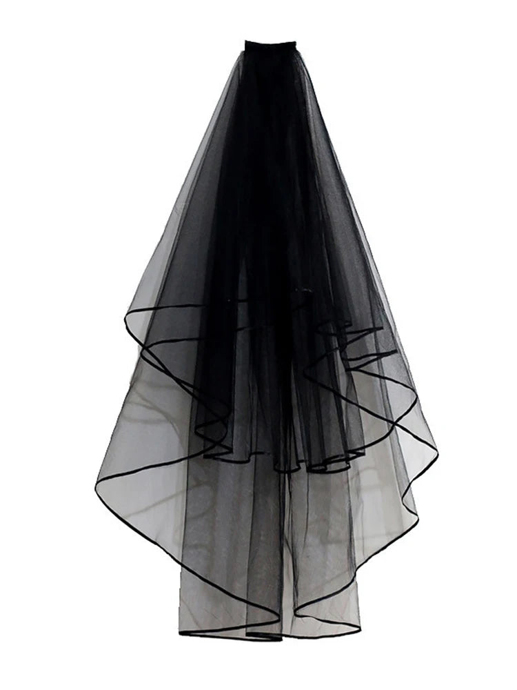 Gothic Ribbon Edge Bridal Veil for Women Accessories 2 Tiers with Comb Wedding Party Short Veil Accessories