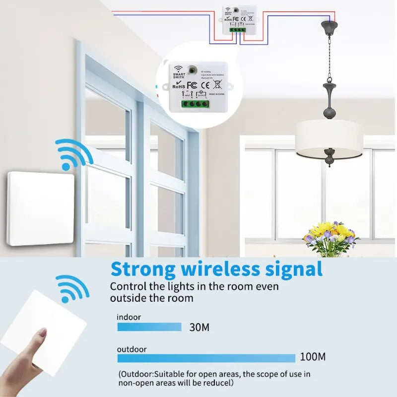 433MHz 1/2/3Gang 86 Wall Panel Switch with Remote Control Wireless Smart Switch Light Interruptor 10A 110V 220V For LED Lamp