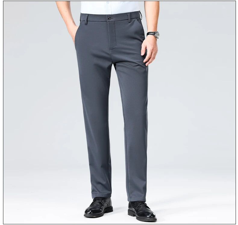 Mens Summer Stretch Straight Leg Business Dress Pants Breathable High Drape Trousers for Business Events