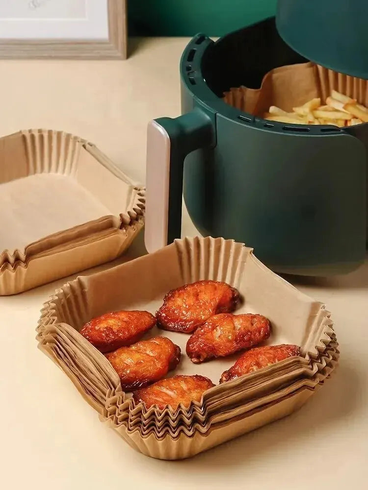 50 Stück Heißluftfritteusen-Einwegpapier Antihaft Heißluftfritteusen-Backpapier Rund Heißluftfritteusen-Papiereinlagen Küchenzubehör aus Papier