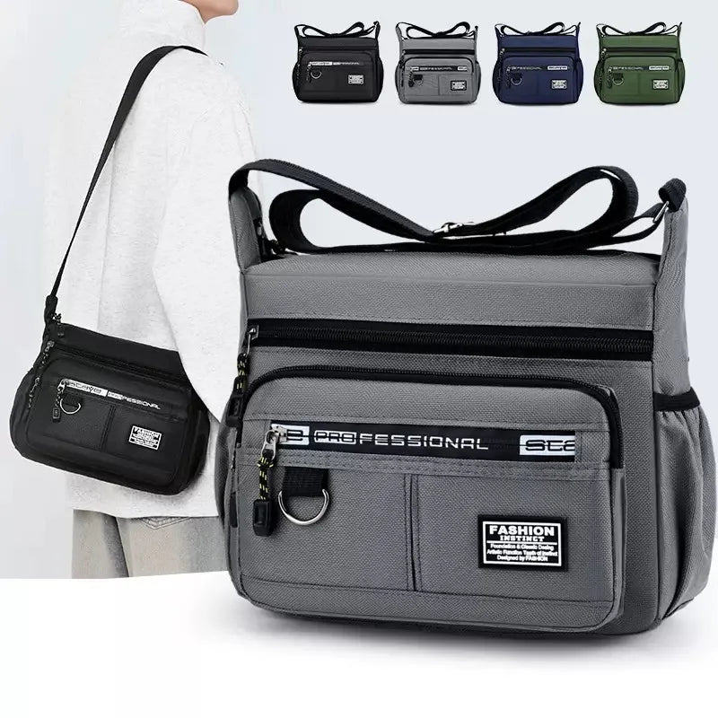 Men's cross-body bag with multi-layered pockets, adjustable shoulder strap, business single-shoulder bag