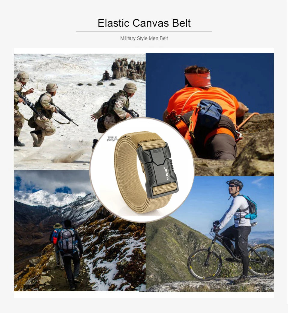 New Aluminum Alloy Quick Release Pluggable Buckle Elastic Belts For Men Durable Tactical Belt Cowboy Outdoor Army Belt Hunting