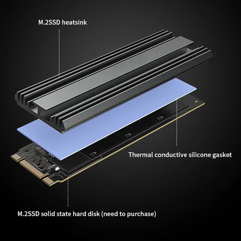 TEUCER M2 2280 Solid State Hard Disk Aluminum Radiator M.2 SSD Heatsink with Thermal Silicone Pad For PS5/PC/Laptop Cooling