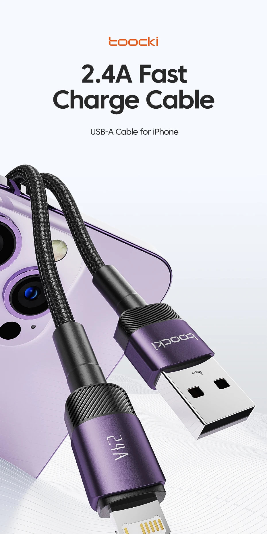 Toocki USB Lightning Cable For iPhone 14 13 12 11 Pro PlusMax Xs Xr 8 Fast Charging USB Wire For iPhone Charging Data Cord Cable
