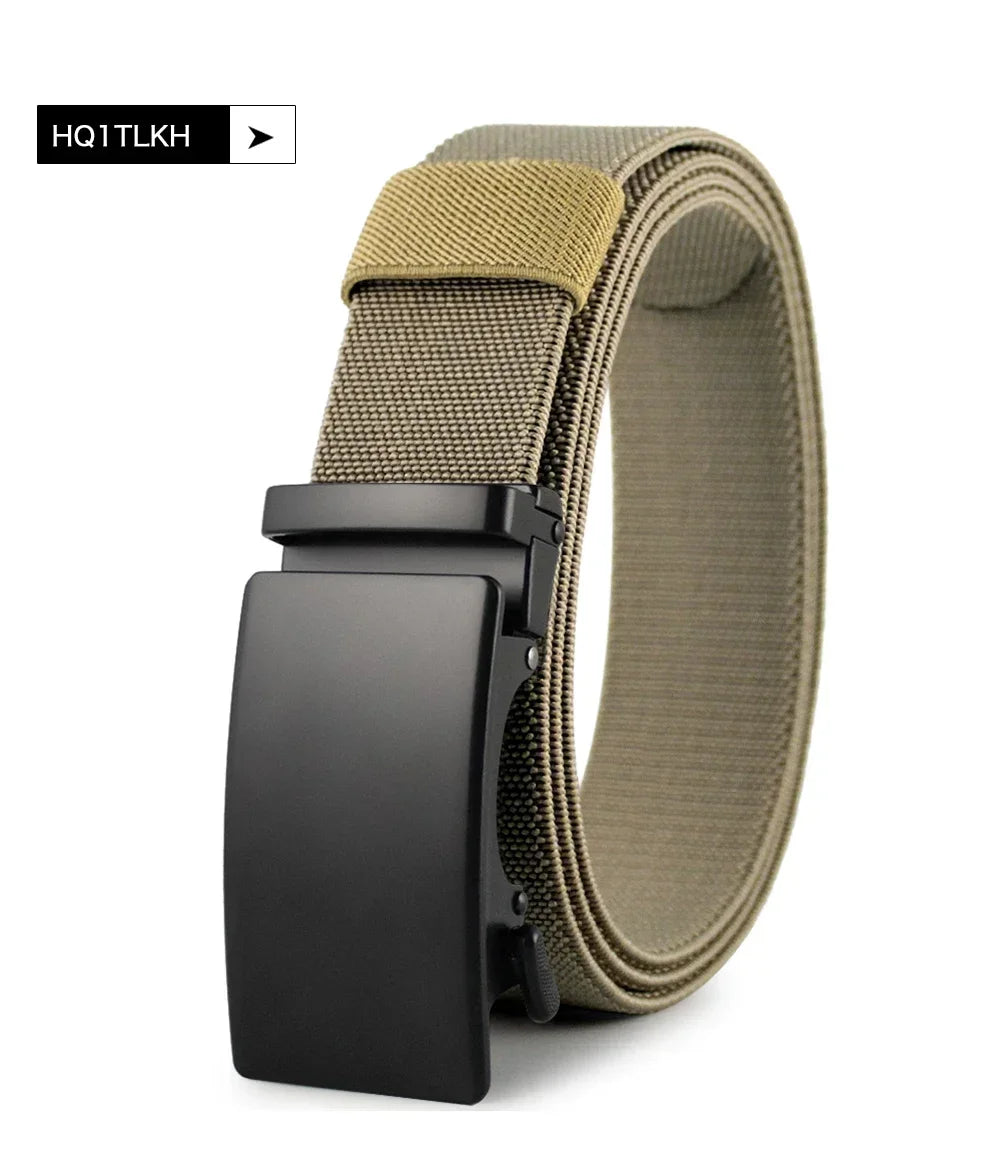 Nouvelle ceinture élastique de sport de golf, ceinture tactique, boucle automatique en métal, ceinture militaire en nylon extensible résistante pour hommes, grandes tailles 115-150CM