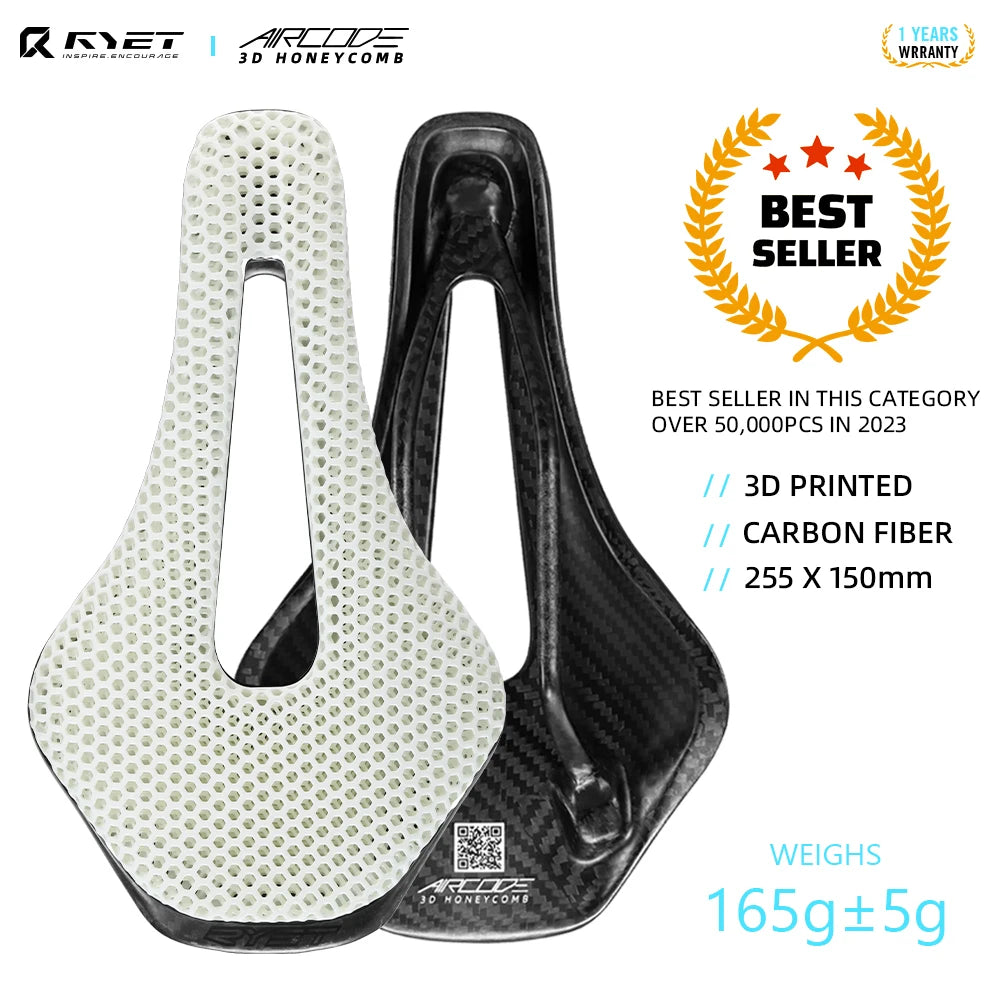 RYET Full Carbon 3D Printed Saddle Ultralight Hollow Comfortable Breathable MTB Road Racing Bike Cycling Seat Bicycle Accessory - Shoppiline