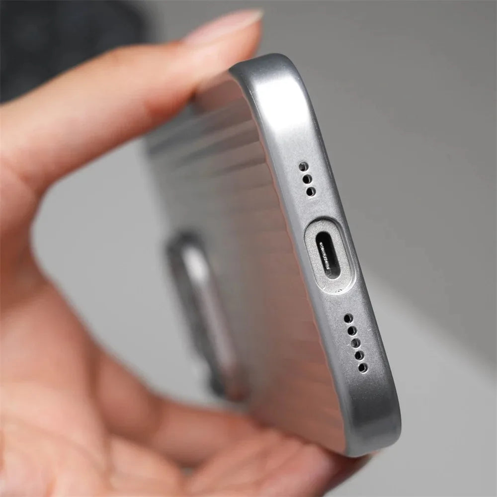 Luxury Stripes Metallic Paint Armor Case For iPhone 17 Air 16 15 14 13 Pro Max Shockproof Camera Protective Slim Matte PC Funda - Shoppiline